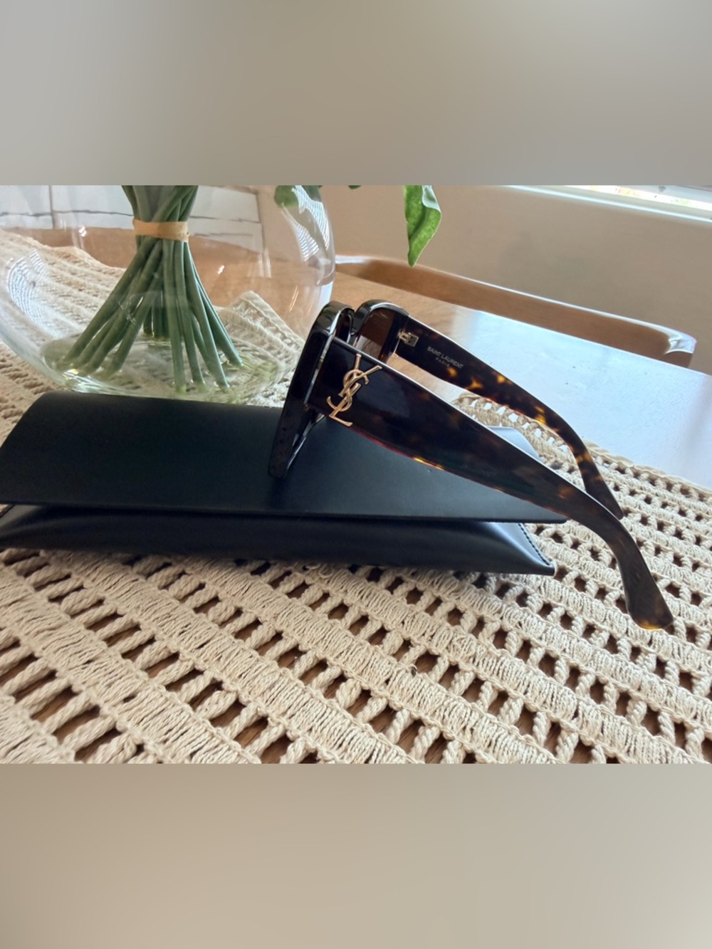 - SAINT LAURENT YSL SLM9 Havana Brown Gold Logo 57 mm Women's Sunglass…